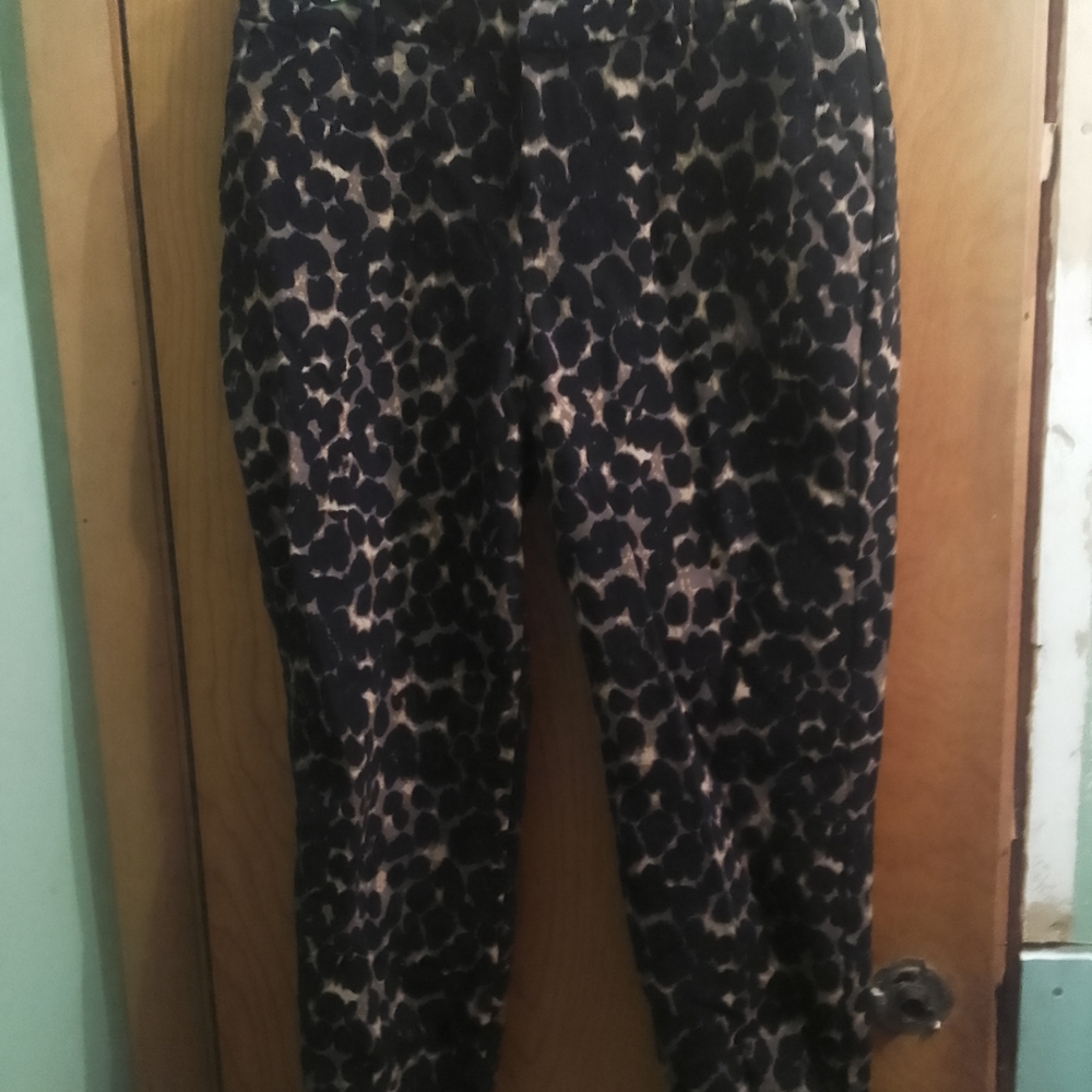 Leopard Print Old Navy Harper Mid Rise Pants - Black‎ and Taupe 10 Regular